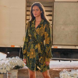 FARM Rio Green Cool Leopard Mix Print Wrap Mini Dress XS